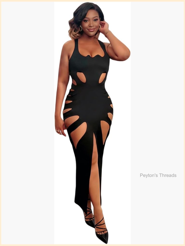Sleeveless Hollow Out Maxi Dress With Tassel See Through Backless Bodycon